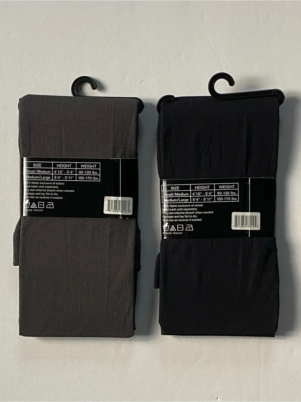 Women's Opaque Tights Size Small Medium 2 Pair Black Gray New NWT 90-130 Lbs